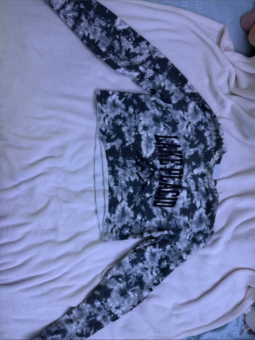 Black, White, & Gray Tie-Dye Woman’s Sweatshirt with Graphic Logo